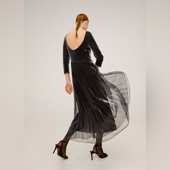 MANGO Metallic Pleated Midi Dress - Picture 7 of 12